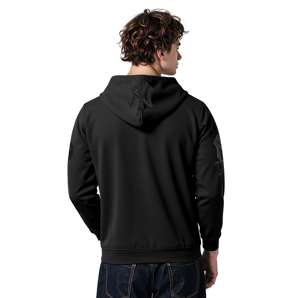 MLB NEW YORK YANKEES TRIPLE BLACK LOGO MEN'S PULLOVER HOODIE (BLACK) - Image 2