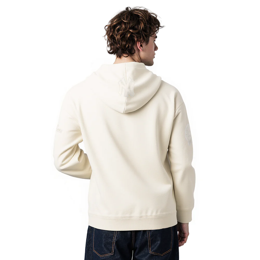 MLB NEW YORK YANKEES NEUTRAL DROP SHOULDER MEN'S PULLOVER HOODIE (EGGSHELL) - Image 2