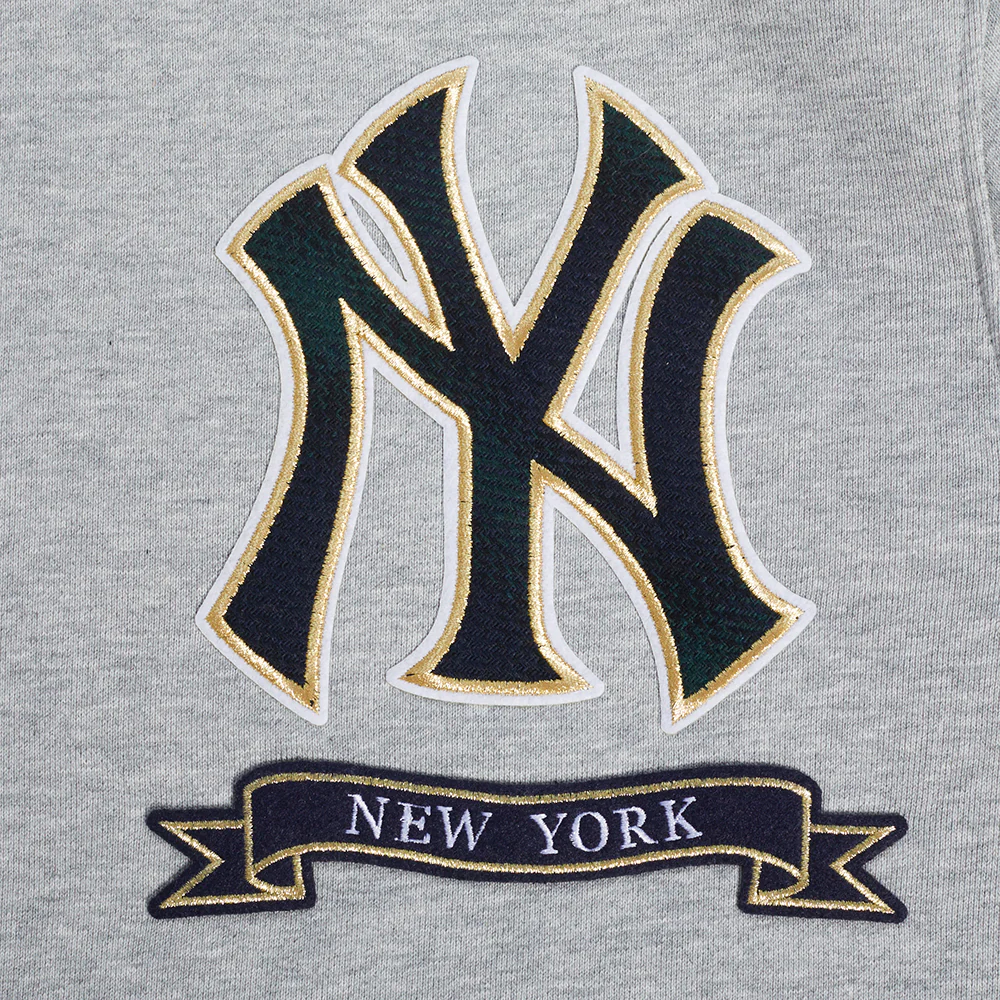 MLB NEW YORK YANKEES PRO PREP RIB FLEECE MEN'S PULLOVER HOODIE (HEATHER GREY/MIDNIGHT NAVY) - Image 5