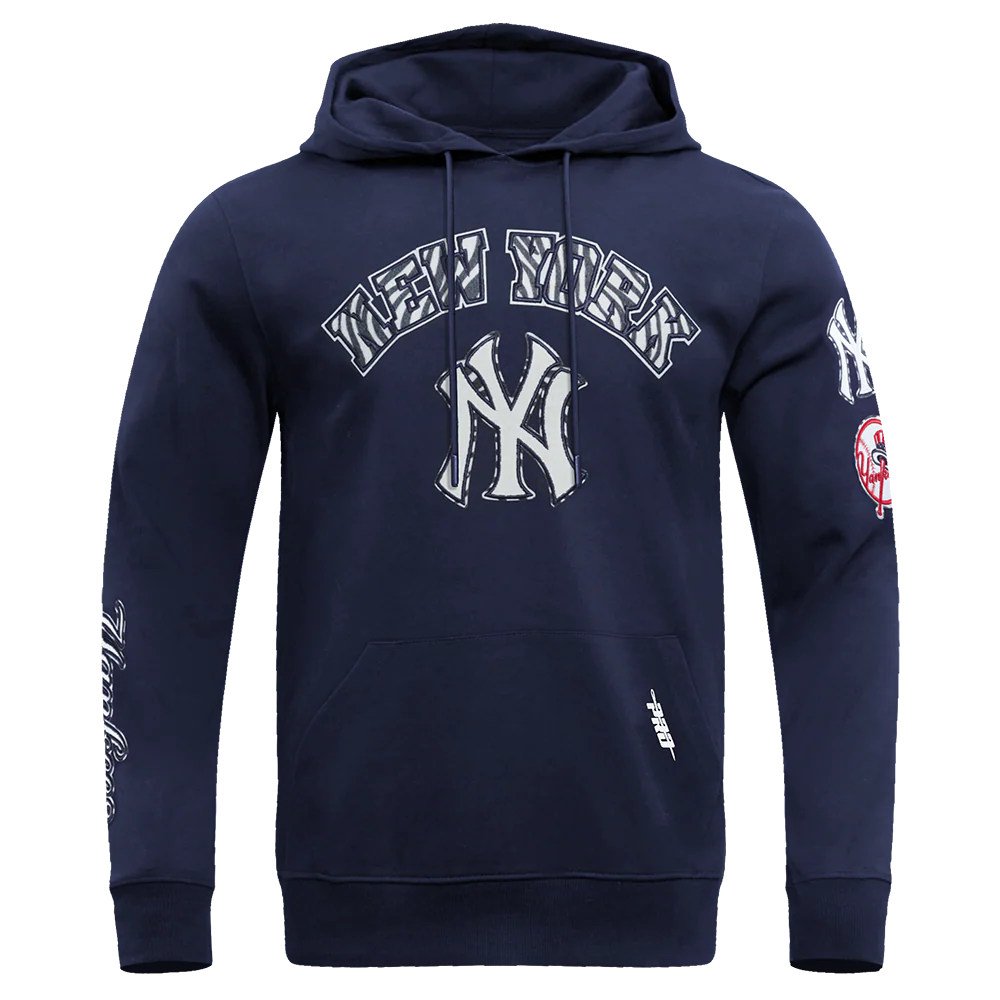 MLB NEW YORK YANKEES ANIMAL PRINT DOUBLE KNIT MEN'S PULLOVER HOODIE (MIDNIGHT NAVY)