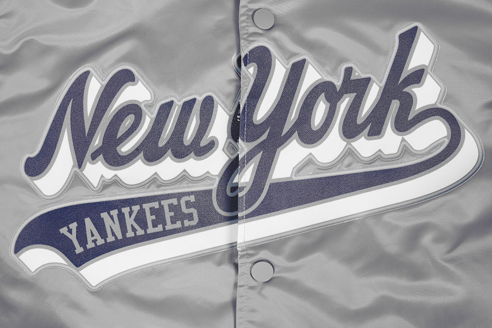 MLB NEW YORK YANKEES SCRIPT TAIL MEN'S RIB SATIN JACKET (GRAY) - Image 6