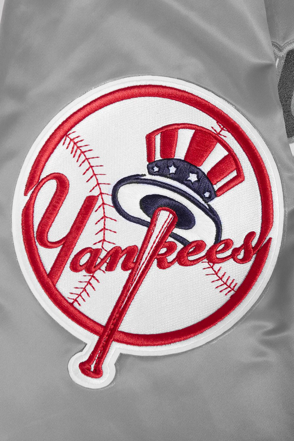 MLB NEW YORK YANKEES SCRIPT TAIL MEN'S RIB SATIN JACKET (GRAY) - Image 7
