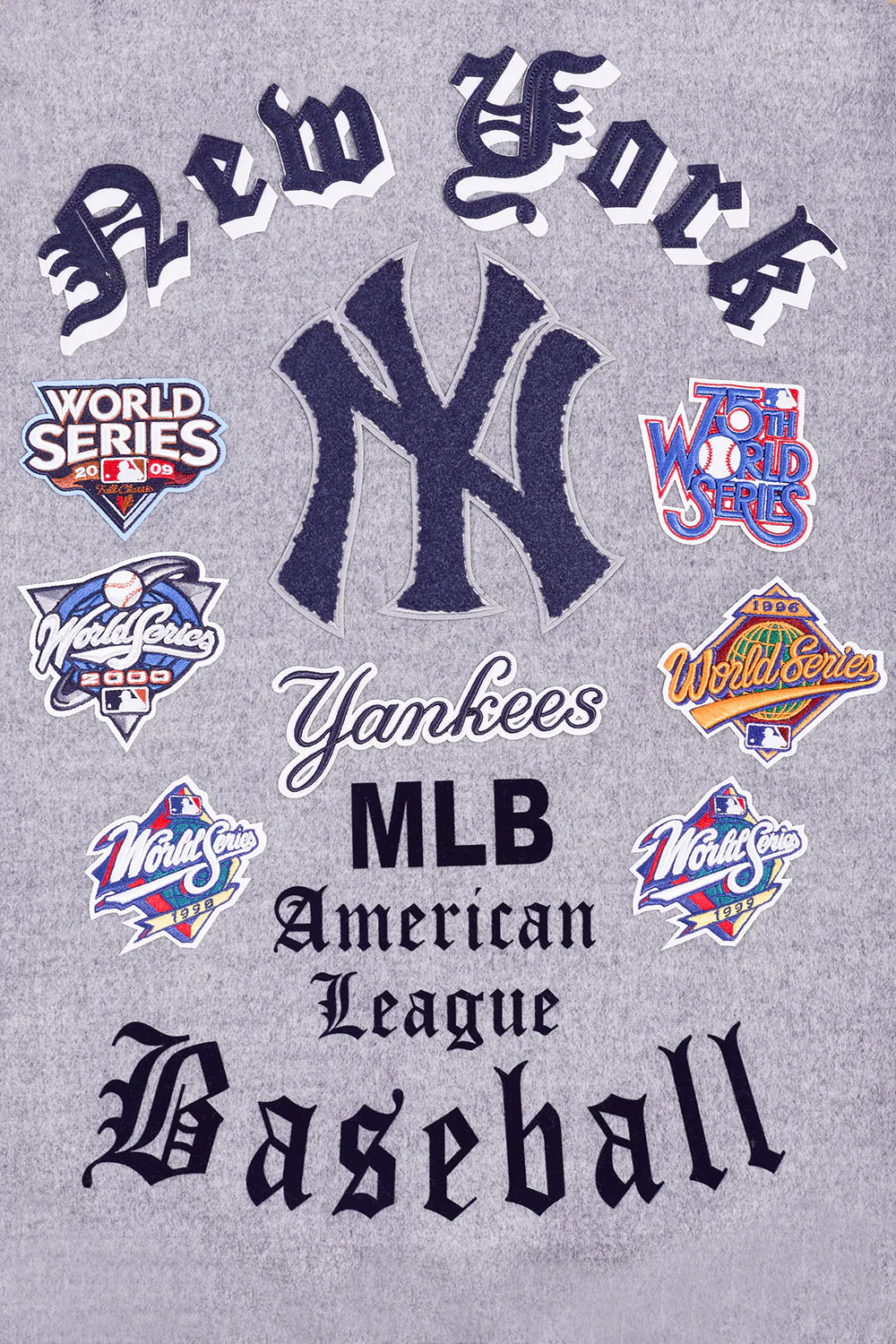 MLB NEW YORK YANKEES OLD ENGLISH MEN'S RIB WOOL VARSITY JACKET (HEATHER GREY/WHITE/MIDNIGHT NAVY) - Image 9