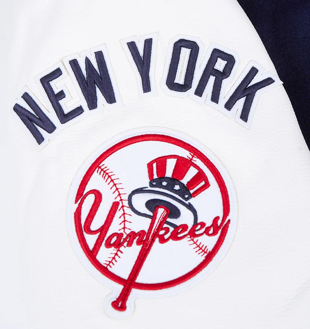 MLB NEW YORK YANKEES OLD ENGLISH MEN'S RIB WOOL VARSITY JACKET (MIDNIGHT NAVY/WHITE) - Image 7