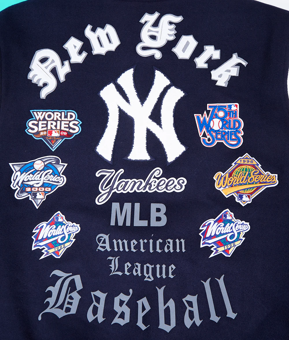 MLB NEW YORK YANKEES OLD ENGLISH MEN'S RIB WOOL VARSITY JACKET (MIDNIGHT NAVY/WHITE) - Image 9
