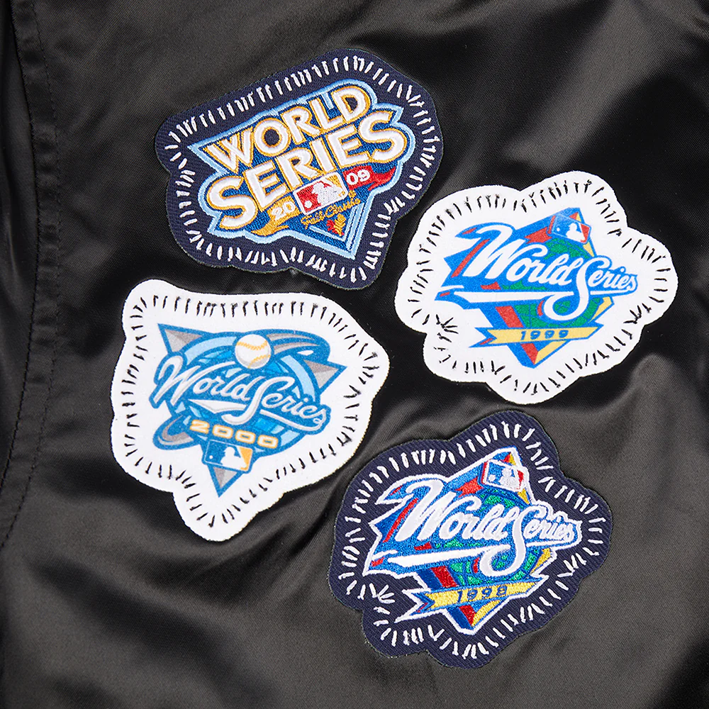 MLB NEW YORK YANKEES DIY PICK STITCH MEN'S RIB SATIN JACKET (BLACK) - Image 13