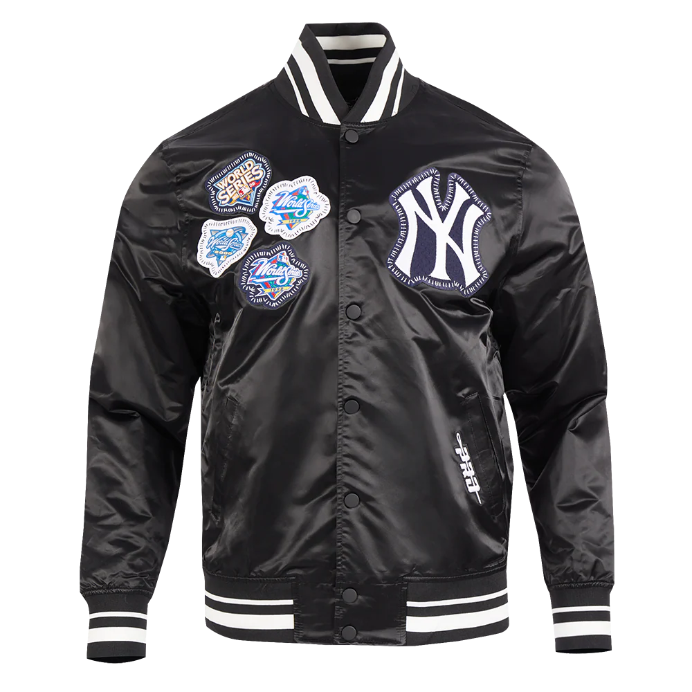 MLB NEW YORK YANKEES DIY PICK STITCH MEN'S RIB SATIN JACKET (BLACK) - Image 3