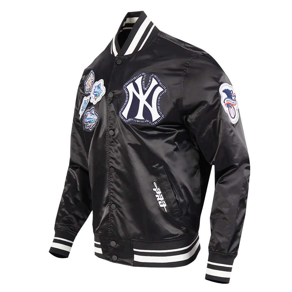 MLB NEW YORK YANKEES DIY PICK STITCH MEN'S RIB SATIN JACKET (BLACK) - Image 4