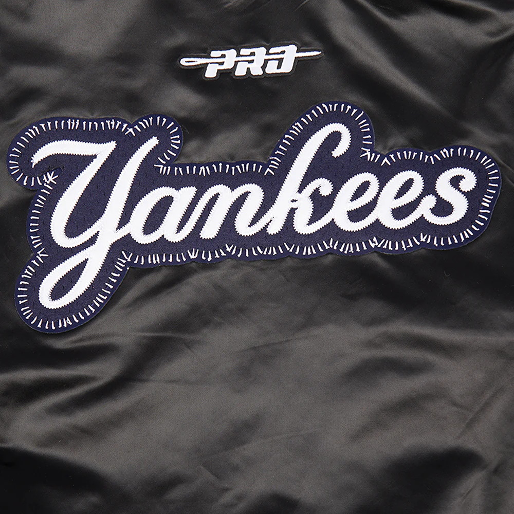 MLB NEW YORK YANKEES DIY PICK STITCH MEN'S RIB SATIN JACKET (BLACK) - Image 7