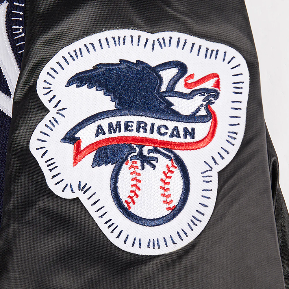 MLB NEW YORK YANKEES DIY PICK STITCH MEN'S RIB SATIN JACKET (BLACK) - Image 8