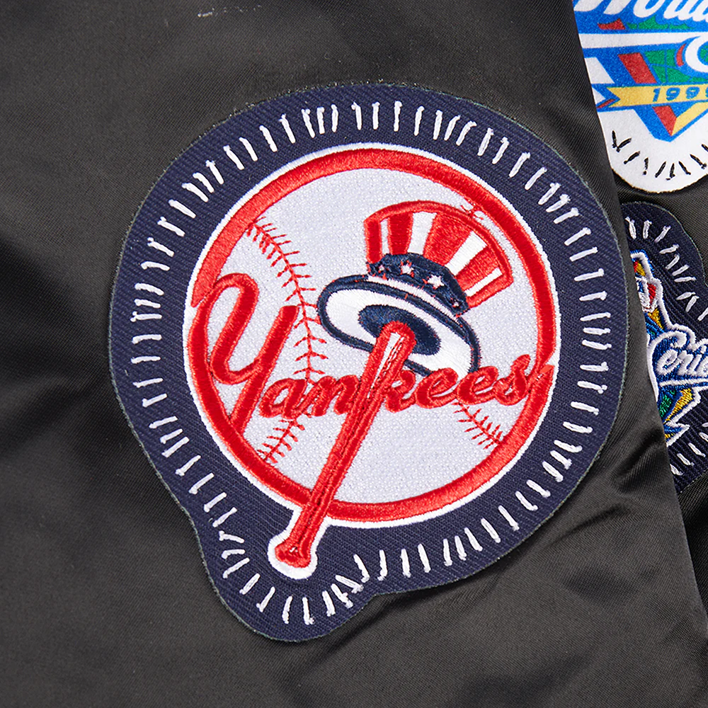 MLB NEW YORK YANKEES DIY PICK STITCH MEN'S RIB SATIN JACKET (BLACK) - Image 9