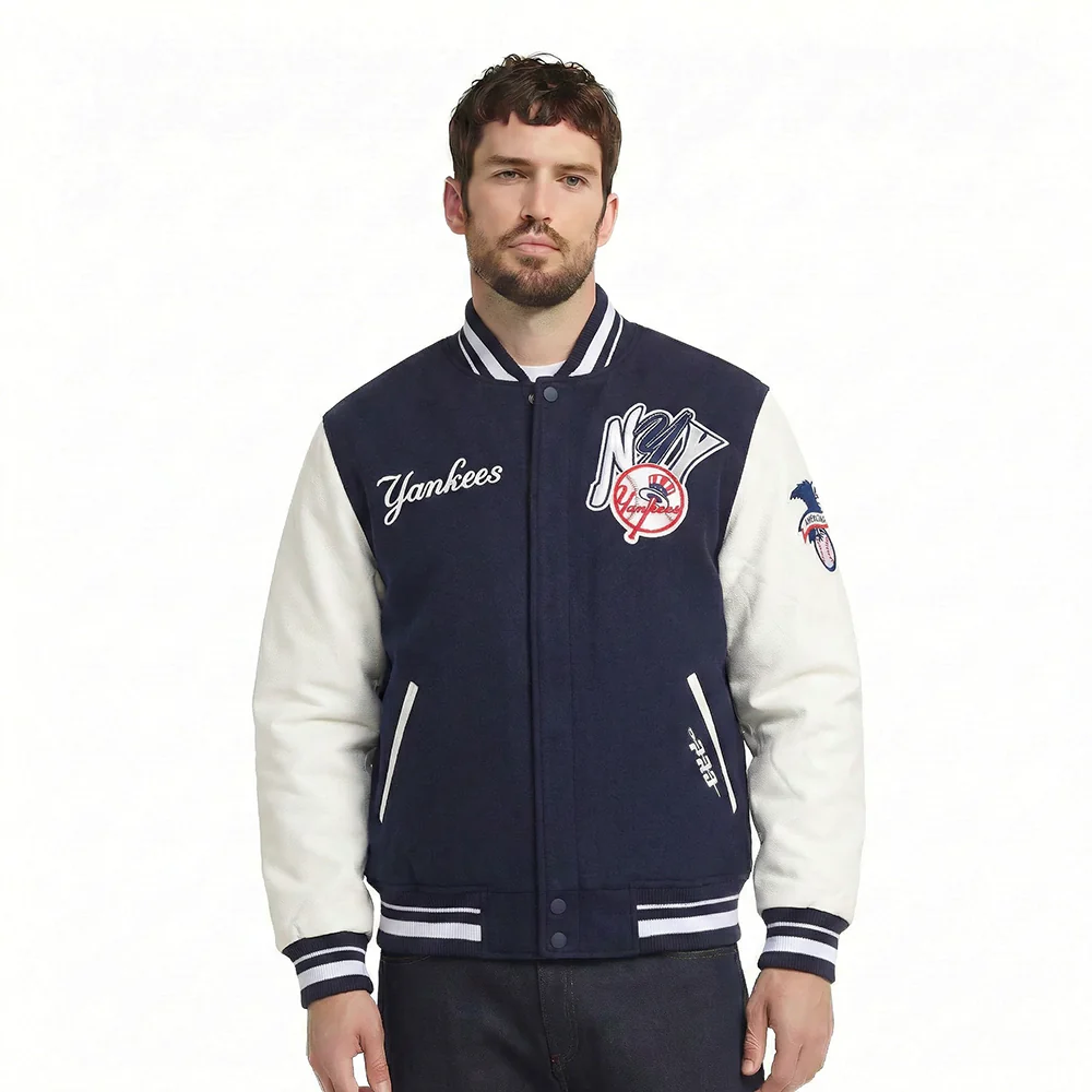 MLB NEW YORK YANKEES CITY RANSOM MEN'S RIB WOOL VARSITY JACKET (MIDNIGHT NAVY/WHITE)