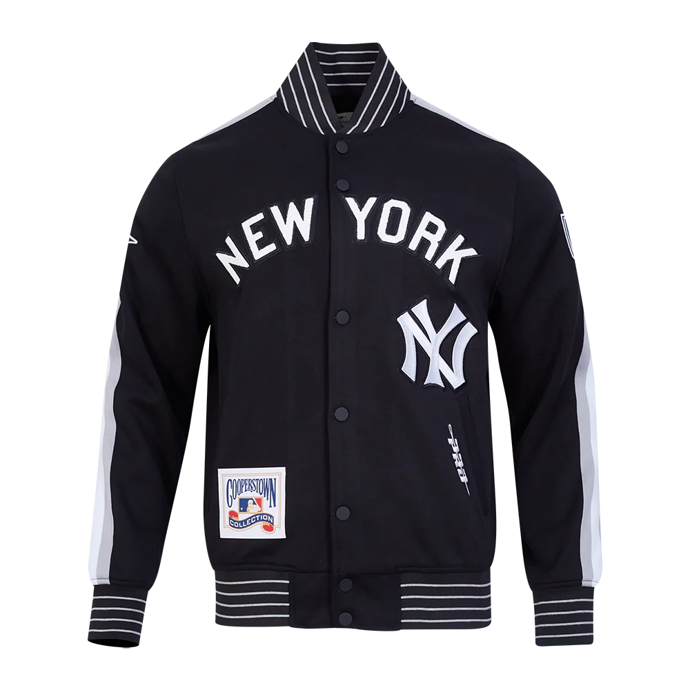 MLB NEW YORK YANKEES COOPERSTOWN LOGO PRO GAME DAY MEN'S DOUBLE KNIT JACKET (BLACK/SILVER/WHITE)