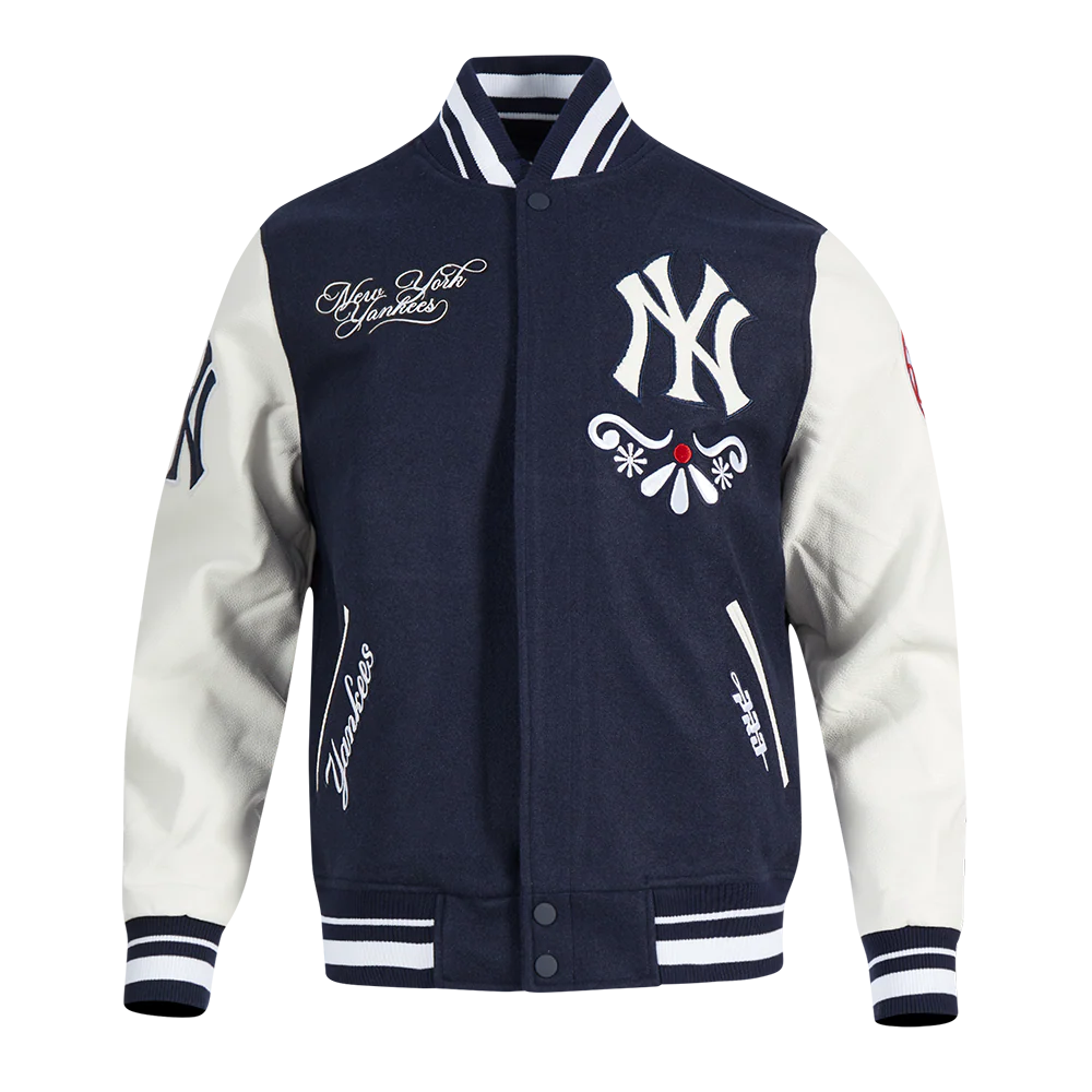 MLB NEW YORK YANKEES SUGAR SKULL MEN'S RIB WOOL VARSITY JACKET (MIDNIGHT NAVY/WHITE)