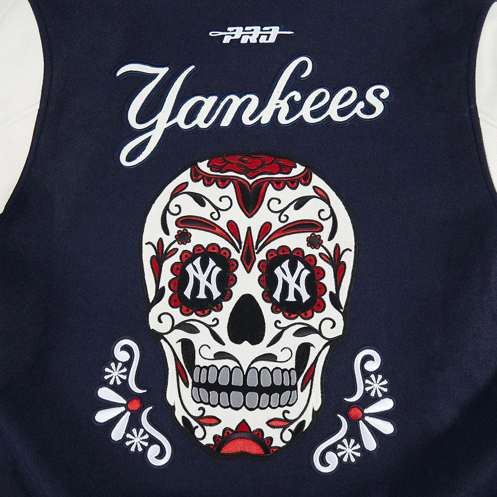 MLB NEW YORK YANKEES SUGAR SKULL MEN'S RIB WOOL VARSITY JACKET (MIDNIGHT NAVY/WHITE) - Image 8