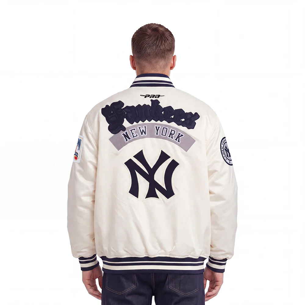 MLB NEW YORK YANKEES BEST OF MEN'S RIB SATIN JACKET (EGGSHELL/ MIDNIGHT NAVY) - Image 2