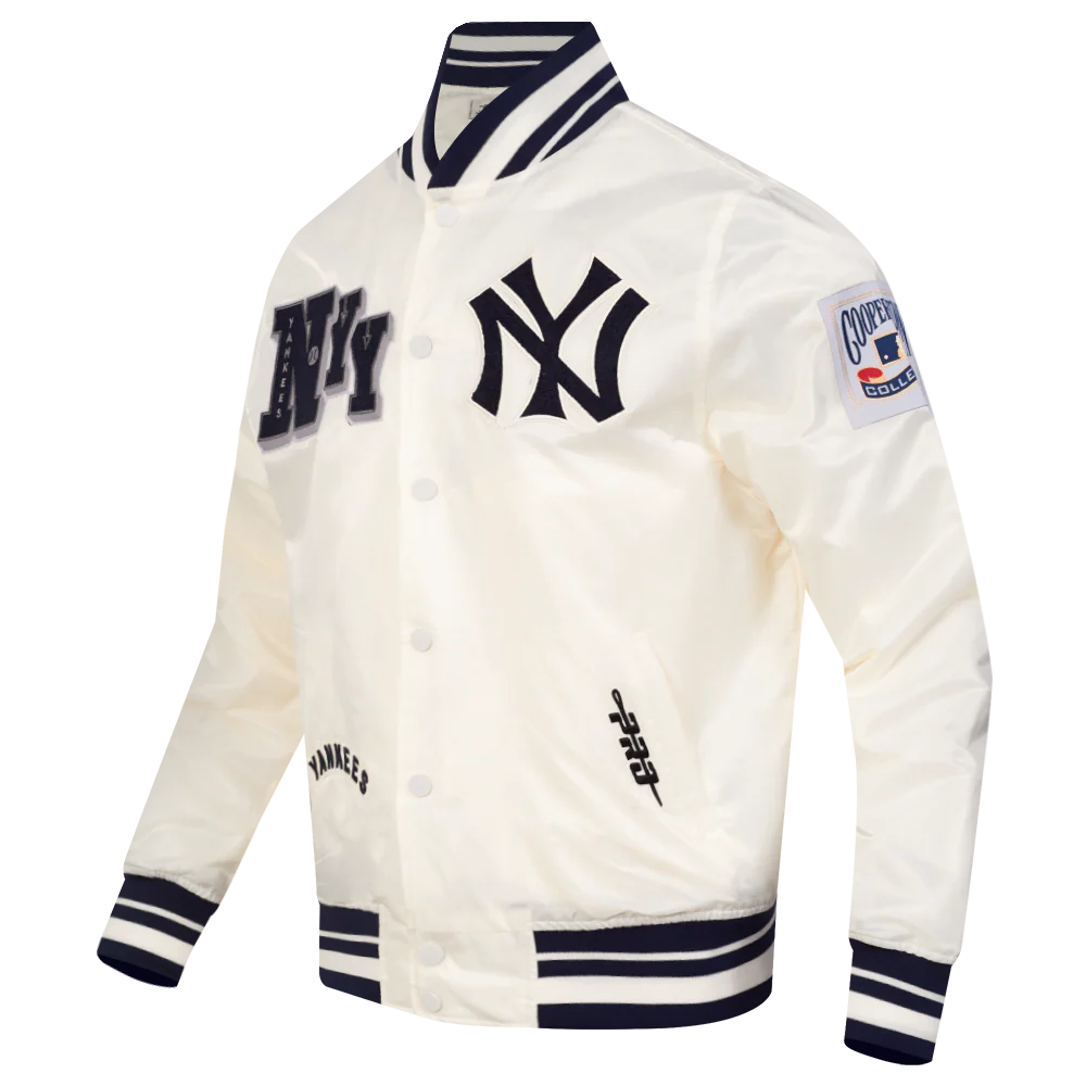MLB NEW YORK YANKEES BEST OF MEN'S RIB SATIN JACKET (EGGSHELL/ MIDNIGHT NAVY) - Image 4