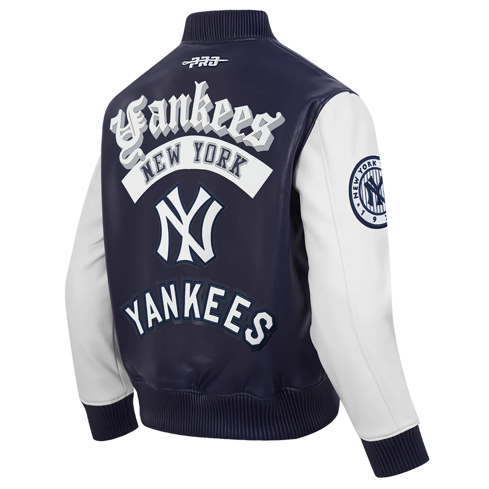 MLB NEW YORK YANKEES BEST OF MEN'S LEATHER VARSITY JACKET (MIDNIGHT NAVY/WHITE) - Image 4