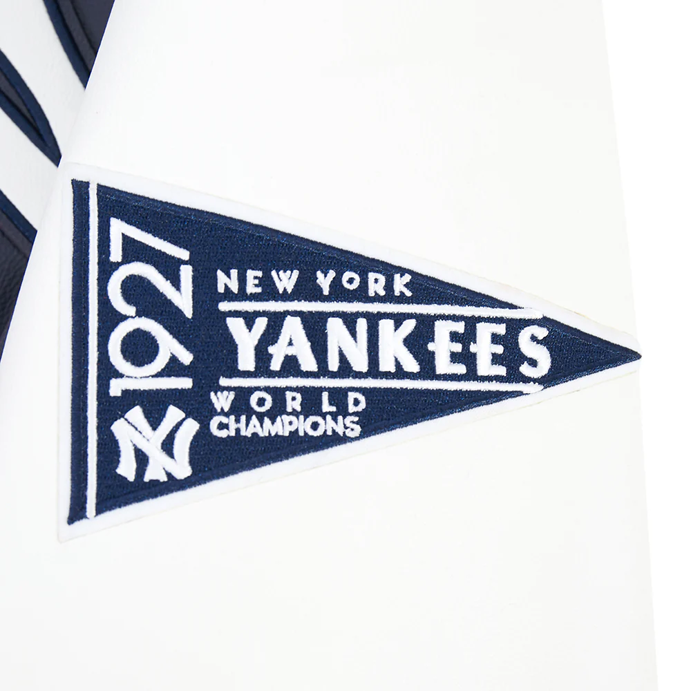 MLB NEW YORK YANKEES BEST OF MEN'S LEATHER VARSITY JACKET (MIDNIGHT NAVY/WHITE) - Image 5