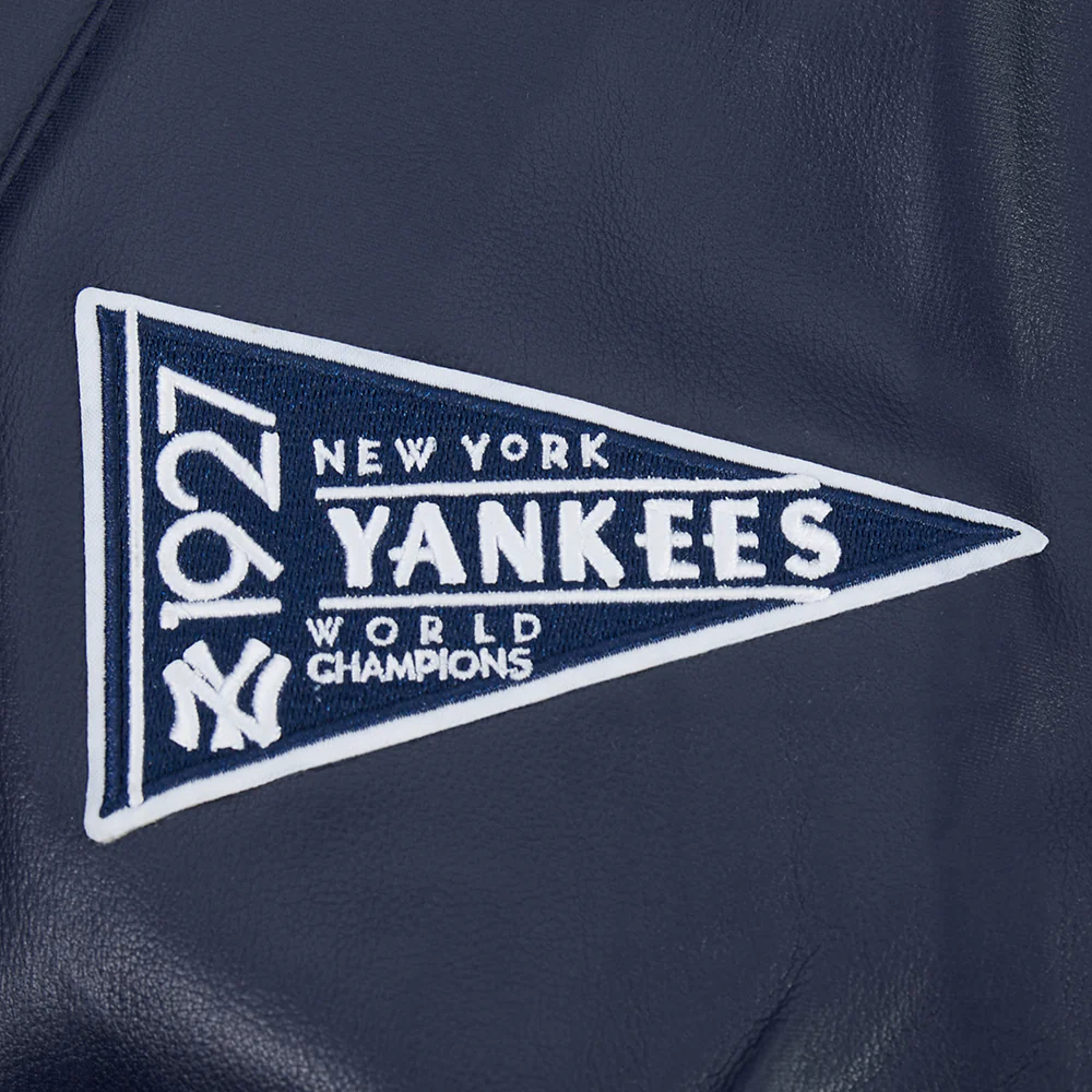 MLB NEW YORK YANKEES BEST OF MEN'S LEATHER VARSITY JACKET (MIDNIGHT NAVY/WHITE) - Image 6