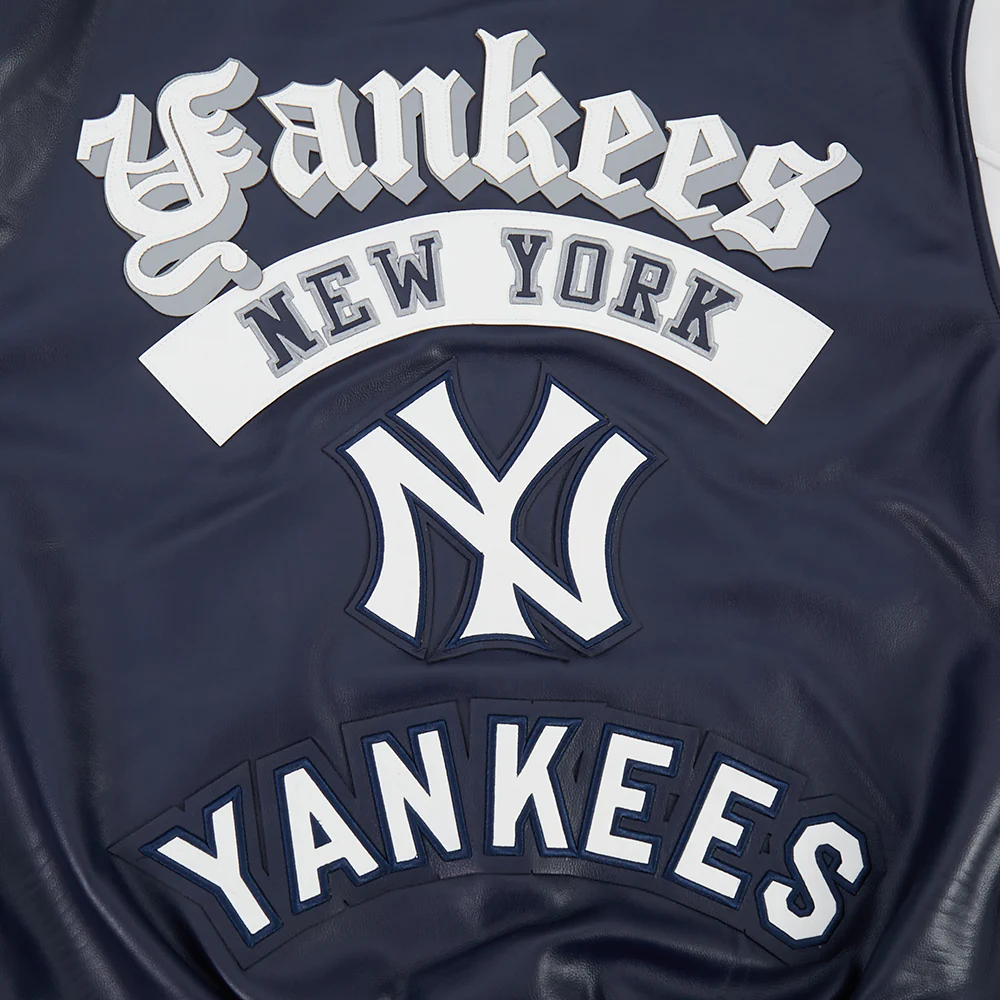 MLB NEW YORK YANKEES BEST OF MEN'S LEATHER VARSITY JACKET (MIDNIGHT NAVY/WHITE) - Image 9