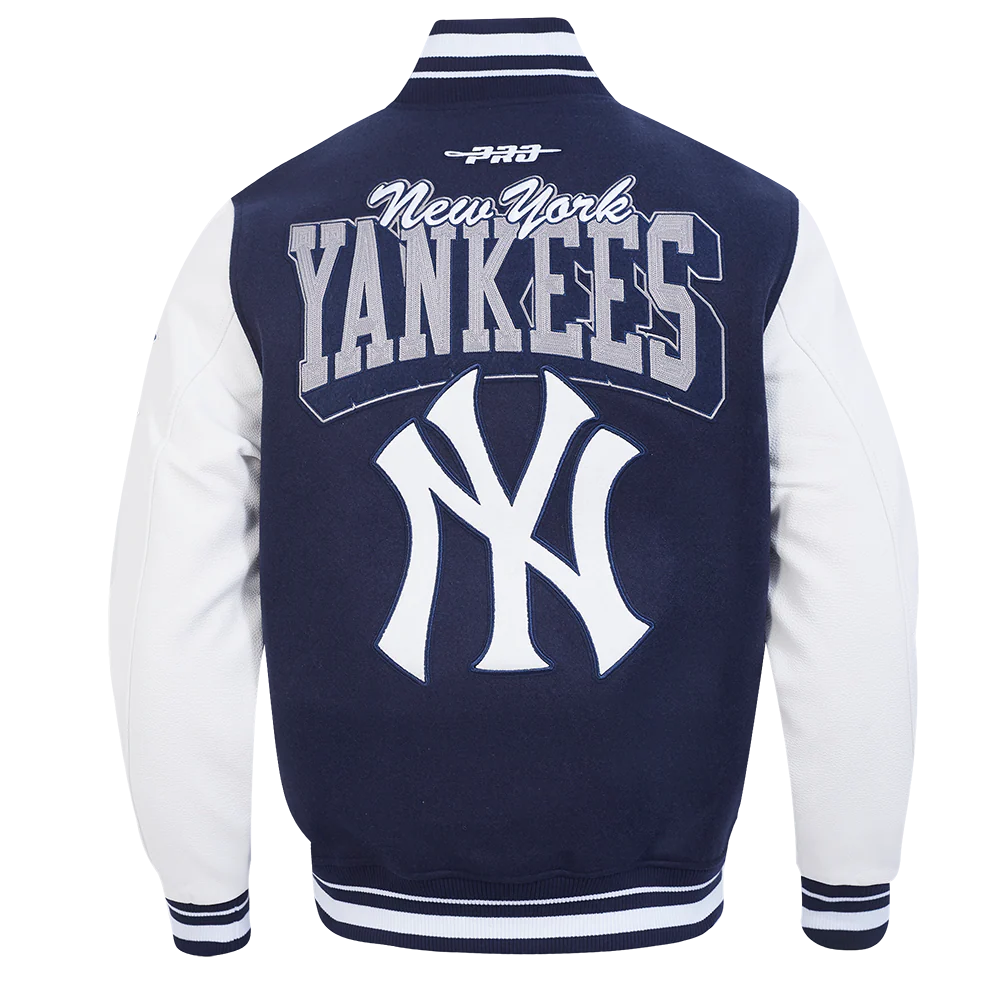 MLB NEW YORK YANKEES TEAM BADGE MEN'S RIB WOOL VARSITY JACKET (MIDNIGHT NAVY/WHITE) - Image 3