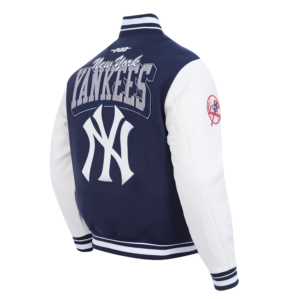 MLB NEW YORK YANKEES TEAM BADGE MEN'S RIB WOOL VARSITY JACKET (MIDNIGHT NAVY/WHITE) - Image 4