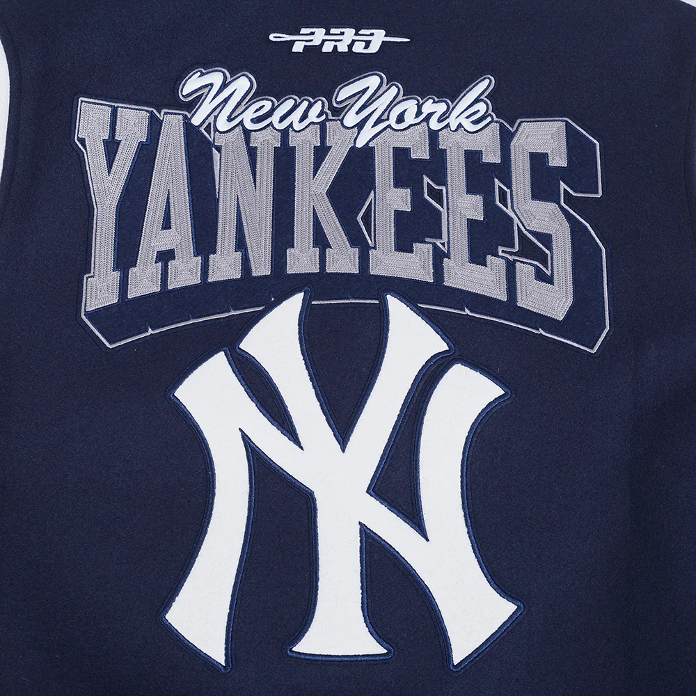 MLB NEW YORK YANKEES TEAM BADGE MEN'S RIB WOOL VARSITY JACKET (MIDNIGHT NAVY/WHITE) - Image 9