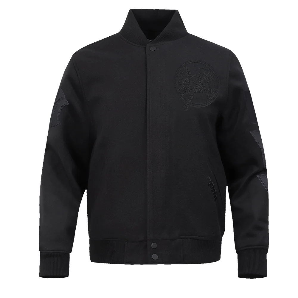 MLB NEW YORK YANKEES WASHED VANGUARD MEN'S ALL WOOL VARSITY JACKET (BLACK)