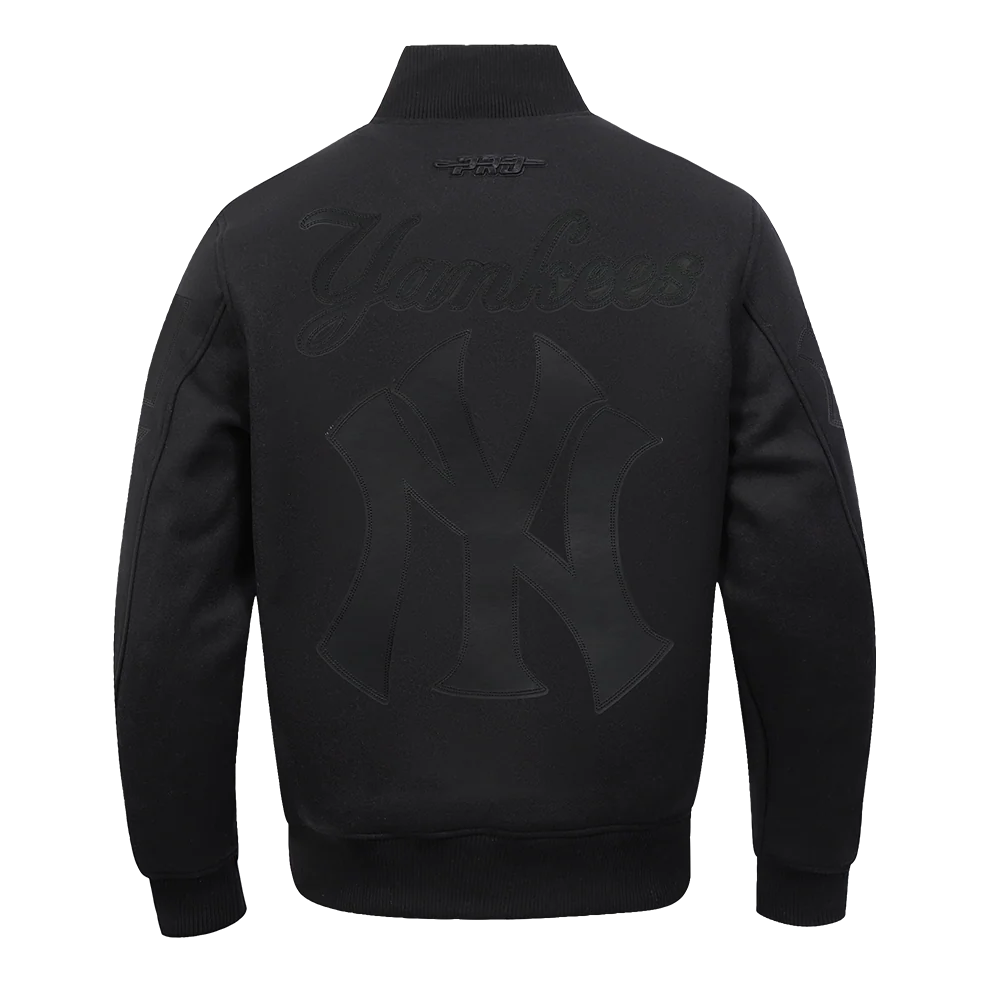 MLB NEW YORK YANKEES WASHED VANGUARD MEN'S ALL WOOL VARSITY JACKET (BLACK) - Image 3