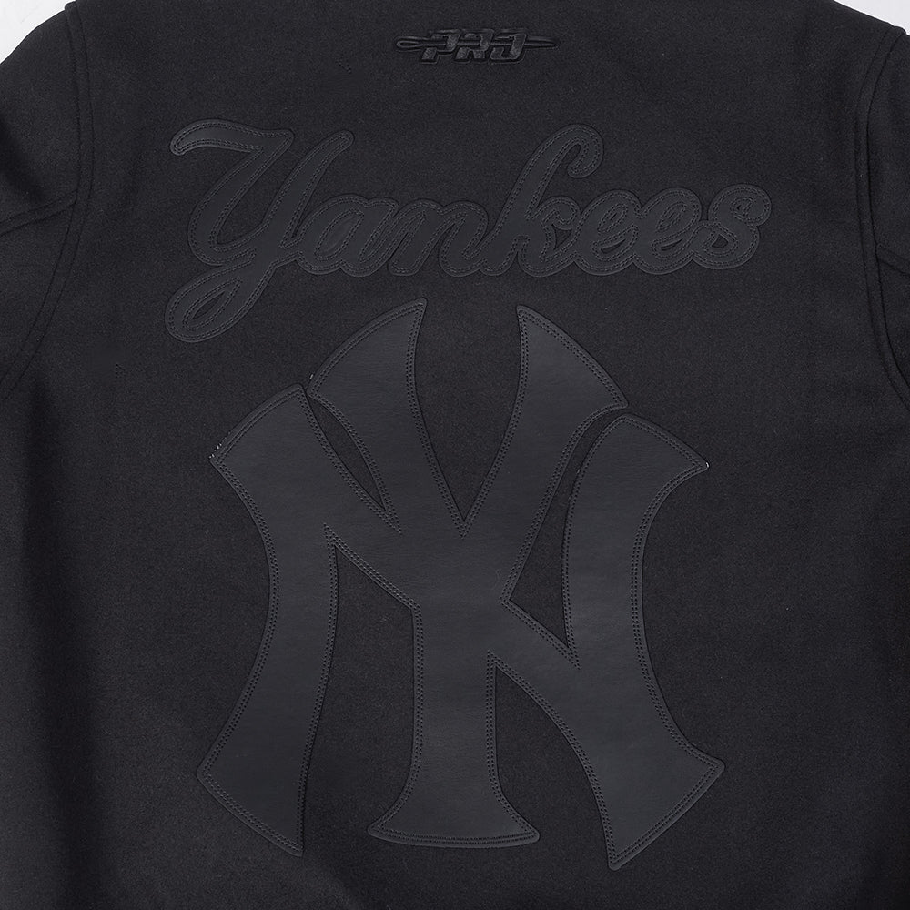 MLB NEW YORK YANKEES WASHED VANGUARD MEN'S ALL WOOL VARSITY JACKET (BLACK) - Image 5