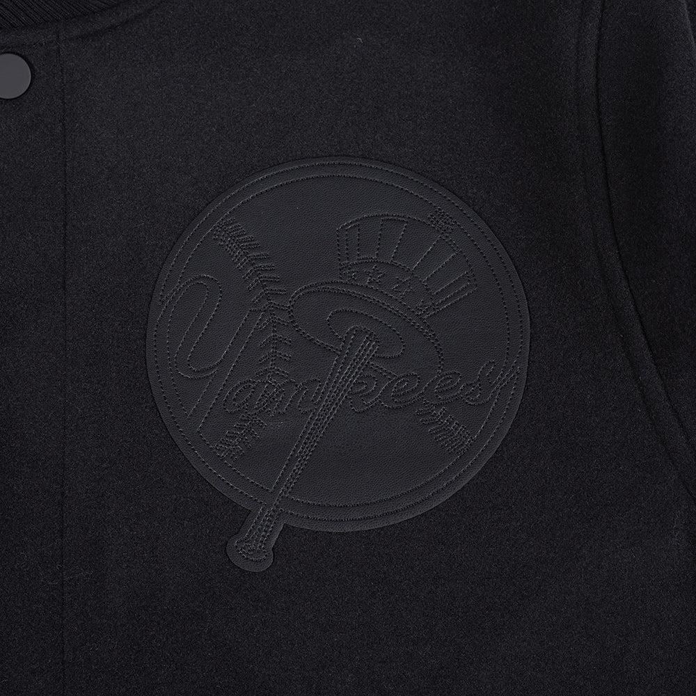 MLB NEW YORK YANKEES WASHED VANGUARD MEN'S ALL WOOL VARSITY JACKET (BLACK) - Image 6