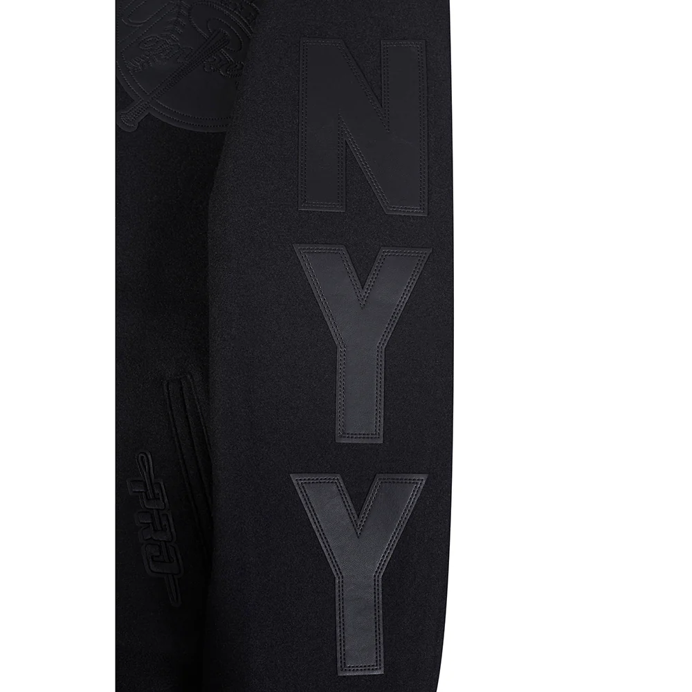 MLB NEW YORK YANKEES WASHED VANGUARD MEN'S ALL WOOL VARSITY JACKET (BLACK) - Image 8