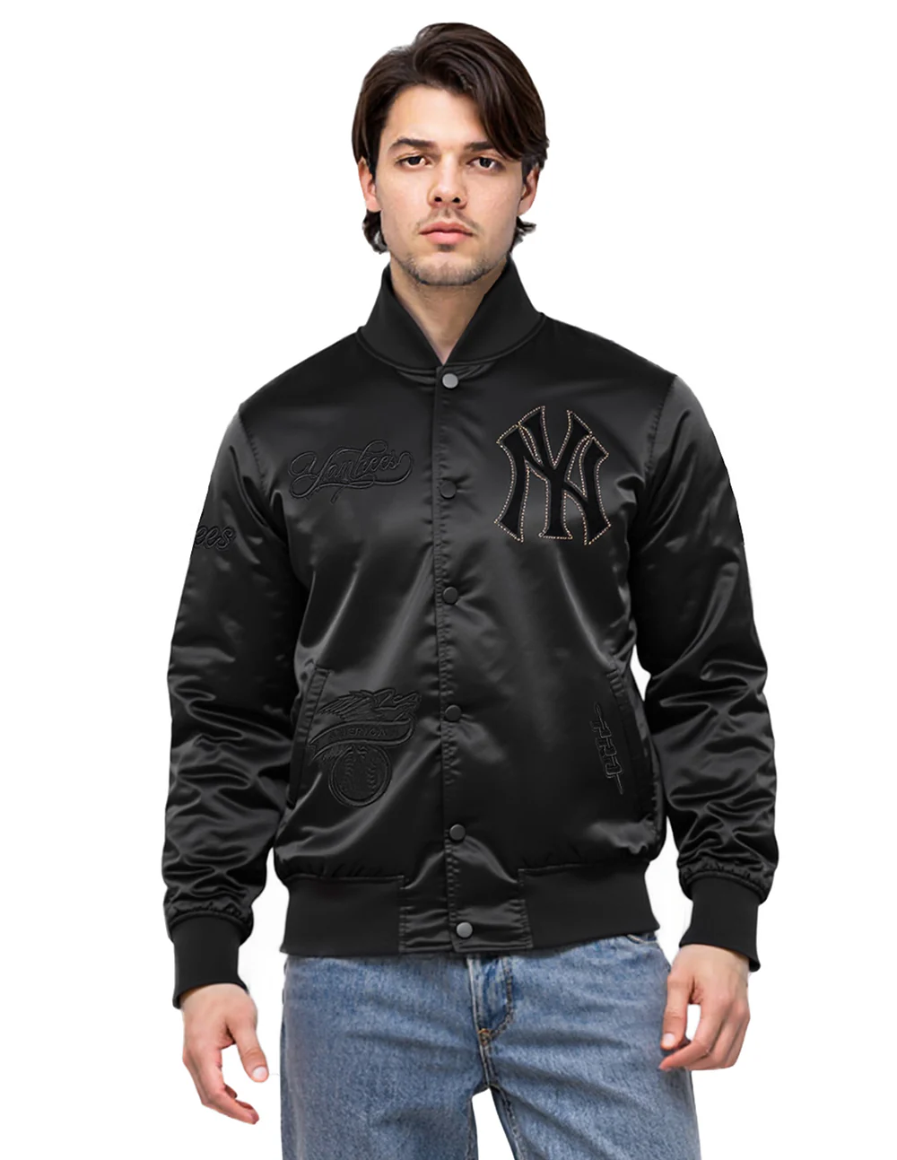 MLB NEW YORK YANKEES BLACKOUT MEN'S SATIN JACKET (BLACK)