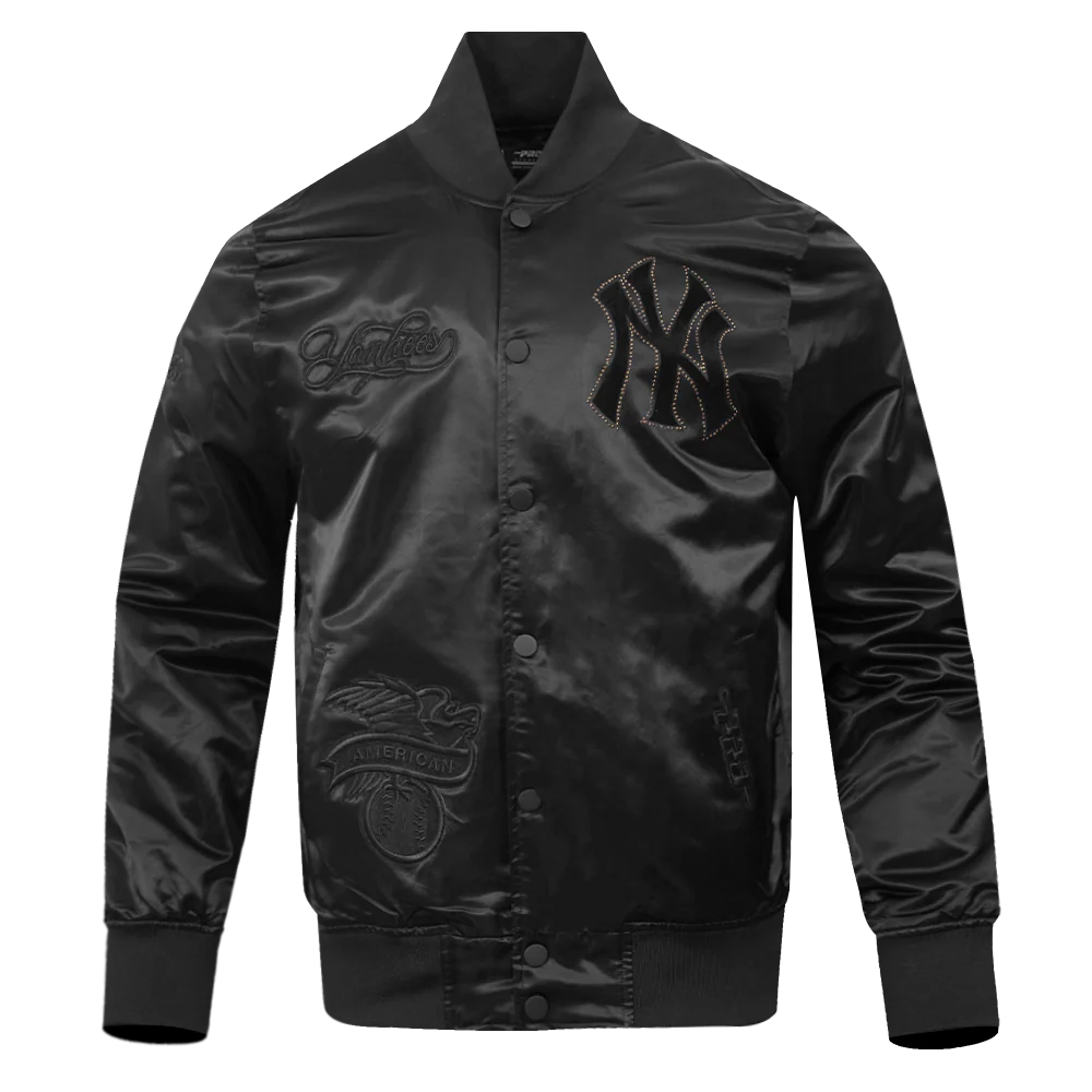 MLB NEW YORK YANKEES BLACKOUT MEN'S SATIN JACKET (BLACK) - Image 3