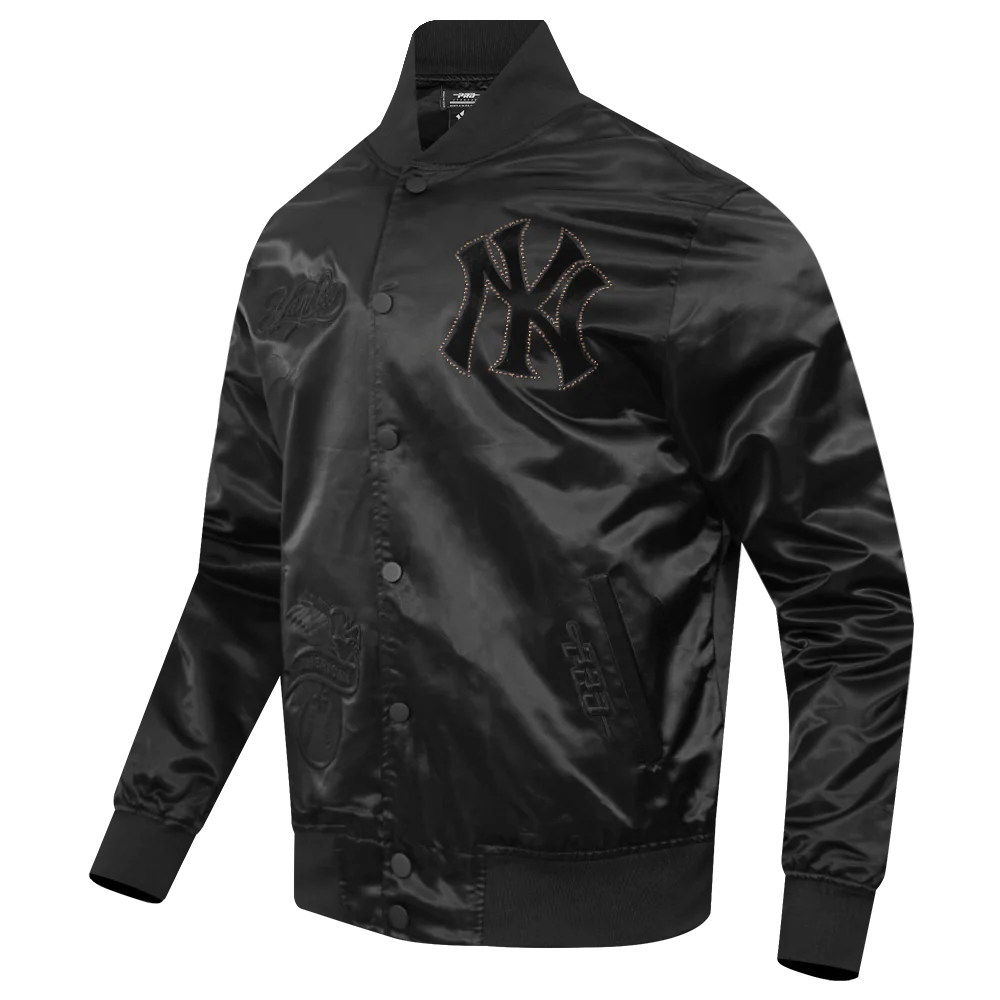 MLB NEW YORK YANKEES BLACKOUT MEN'S SATIN JACKET (BLACK) - Image 4