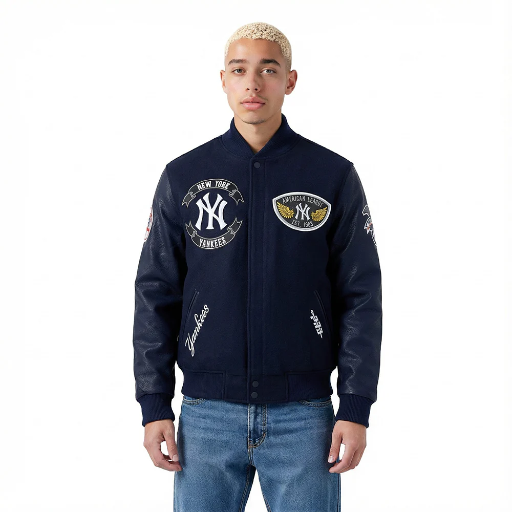 MLB NEW YORK YANKEES BORN FOR SPORT MEN'S WOOL VARSITY JACKET (MIDNIGHT NAVY)