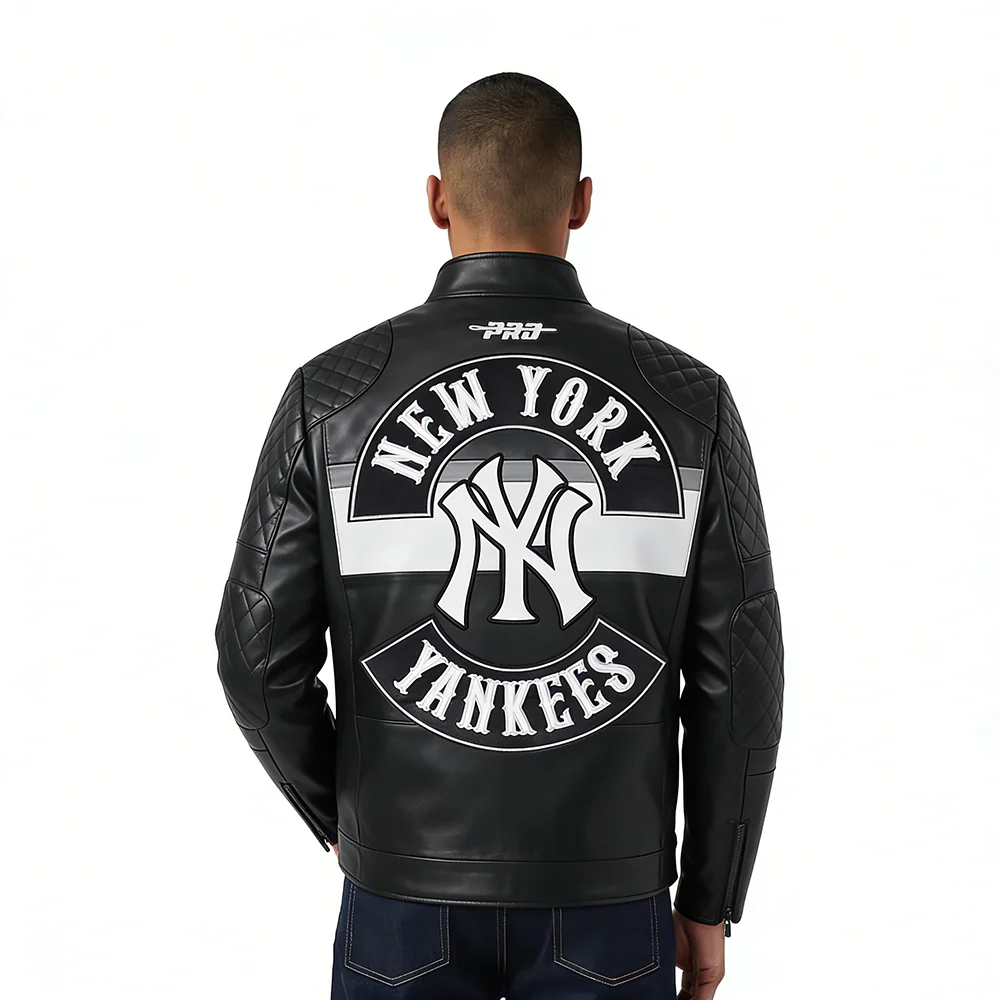 MLB NEW YORK YANKEES BORN FOR SPORT MEN'S MOTO JACKET (BLACK/WHITE) - Image 2