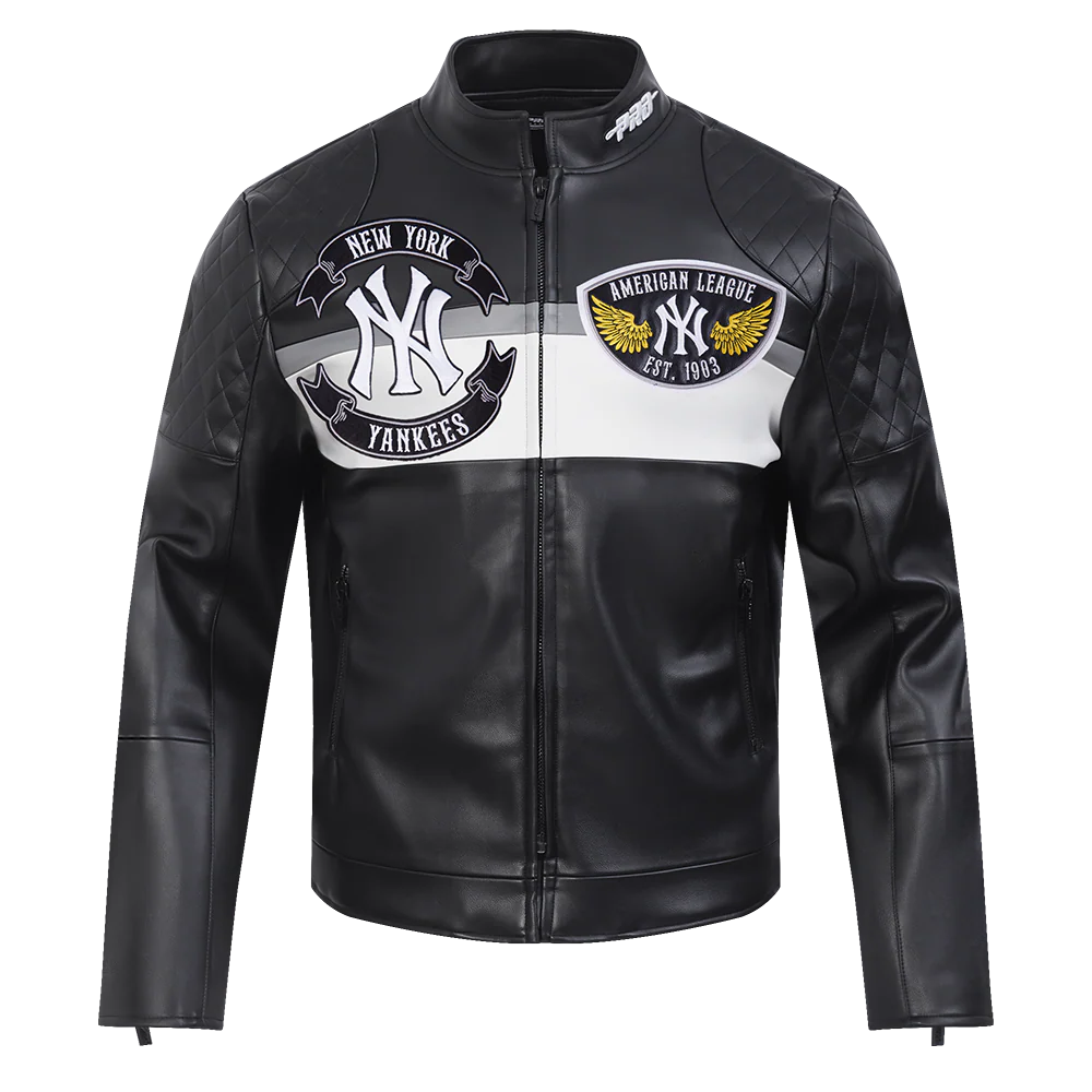 MLB NEW YORK YANKEES BORN FOR SPORT MEN'S MOTO JACKET (BLACK/WHITE) - Image 3