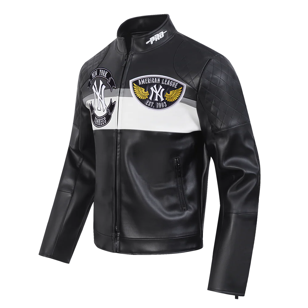 MLB NEW YORK YANKEES BORN FOR SPORT MEN'S MOTO JACKET (BLACK/WHITE) - Image 5