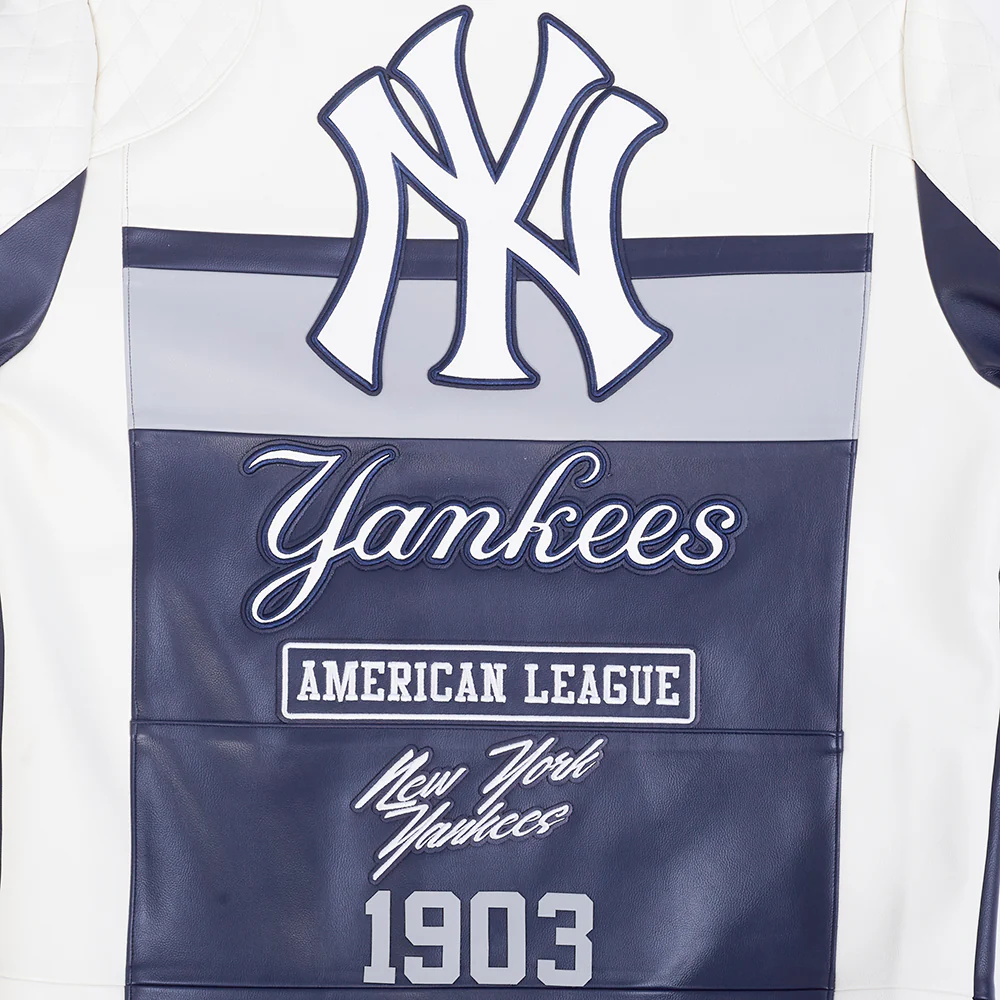 MLB NEW YORK YANKEES MEN'S MOTO JACKET (EGGSHELL/ MIDNIGHT NAVY) - Image 5