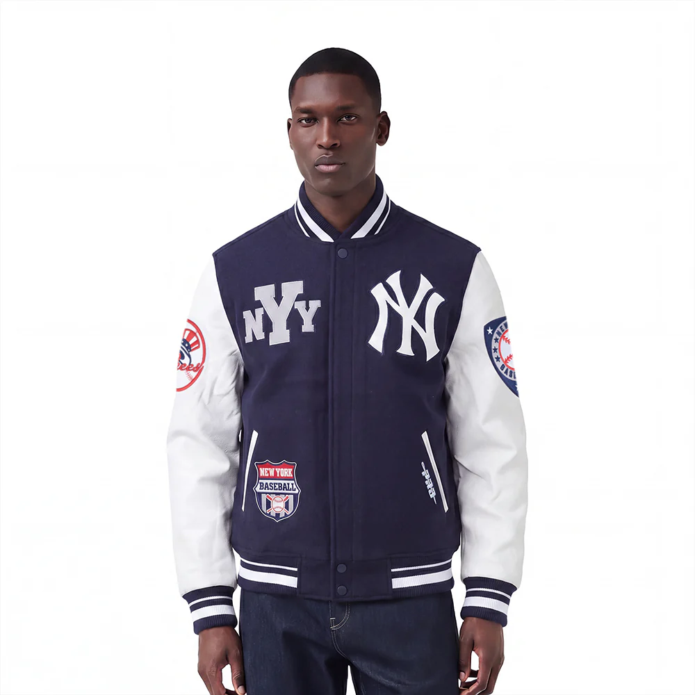MLB NEW YORK YANKEES LETTERMAN MEN'S VARSITY JACKET (MIDNIGHT NAVY/WHITE)