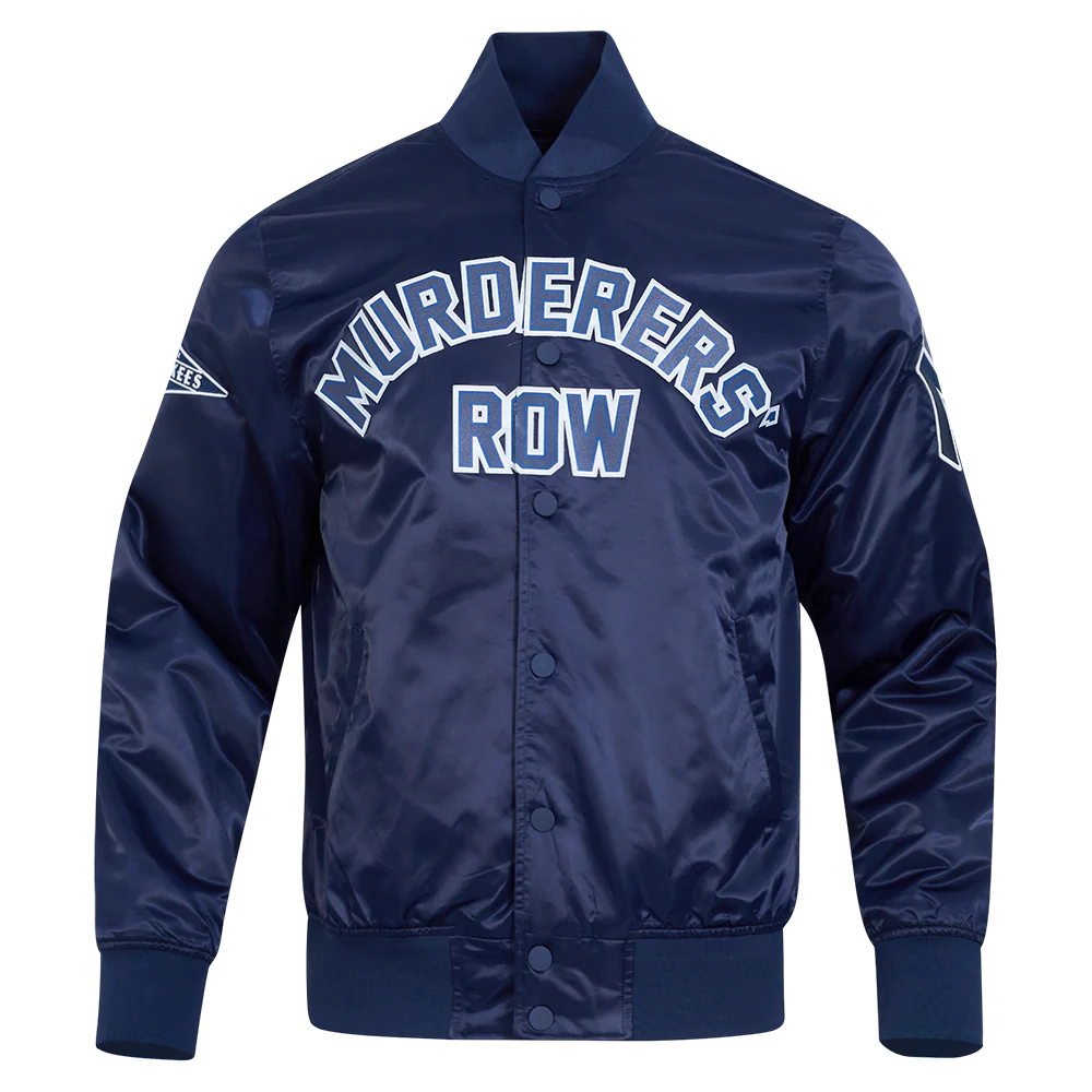 MLB NEW YORK YANKEES MURDERERS ROW BIG LOGO MEN'S SATIN JACKET (MIDNIGHT NAVY)