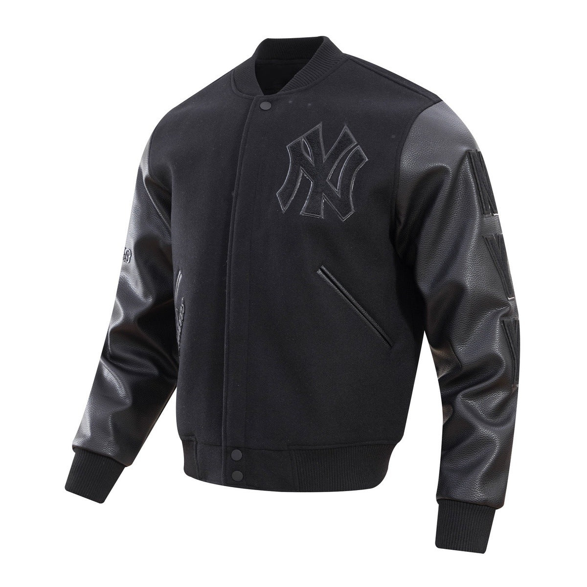 MLB NEW YORK YANKEES TRIPLE BLACK MEN'S VARSITY JACKET (BLACK) - Image 2