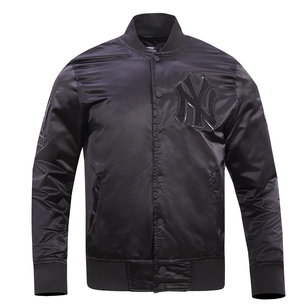 MLB NEW YORK YANKEES TRIPLE BLACK LOGO MEN'S SATIN JACKET (BLACK)