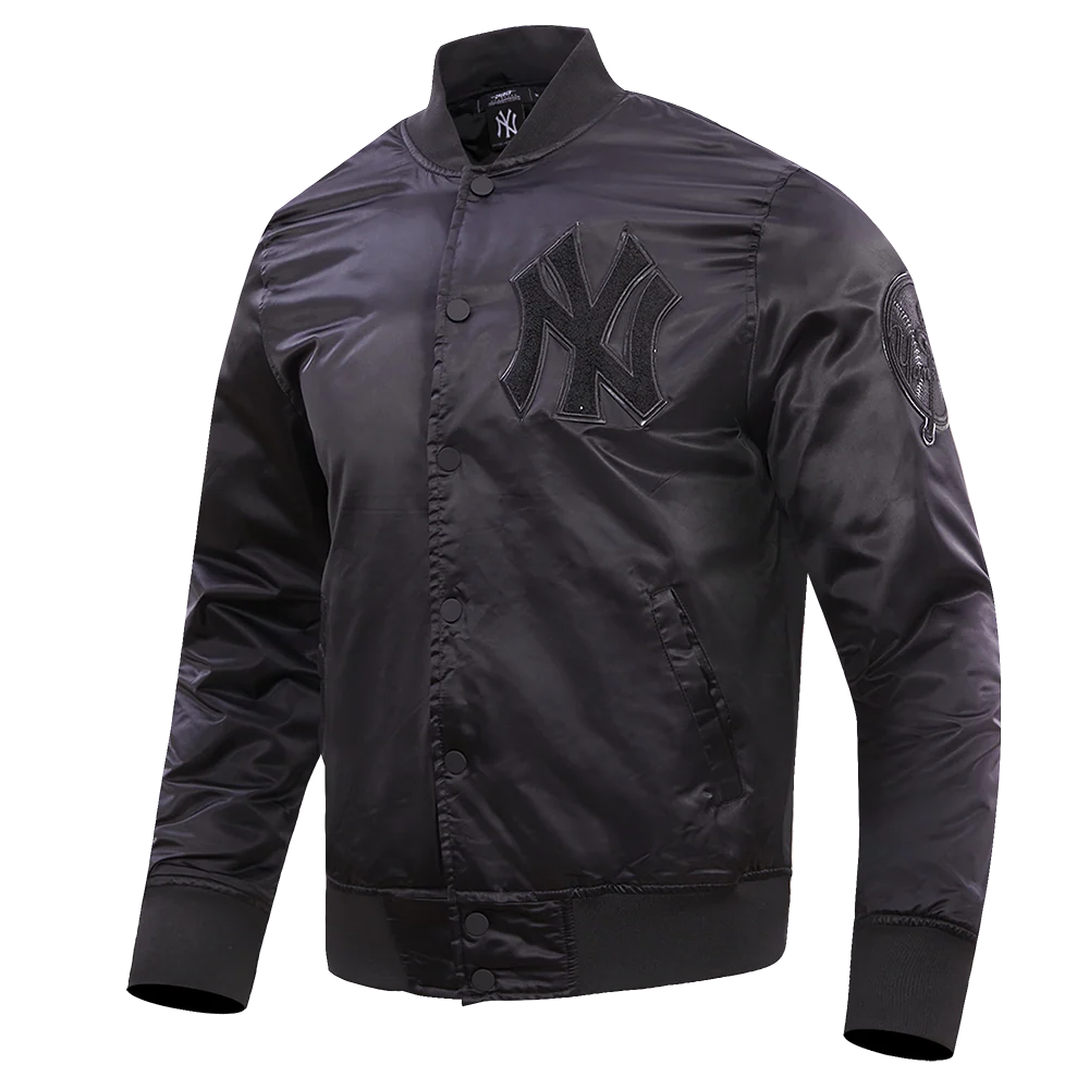MLB NEW YORK YANKEES TRIPLE BLACK LOGO MEN'S SATIN JACKET (BLACK) - Image 2