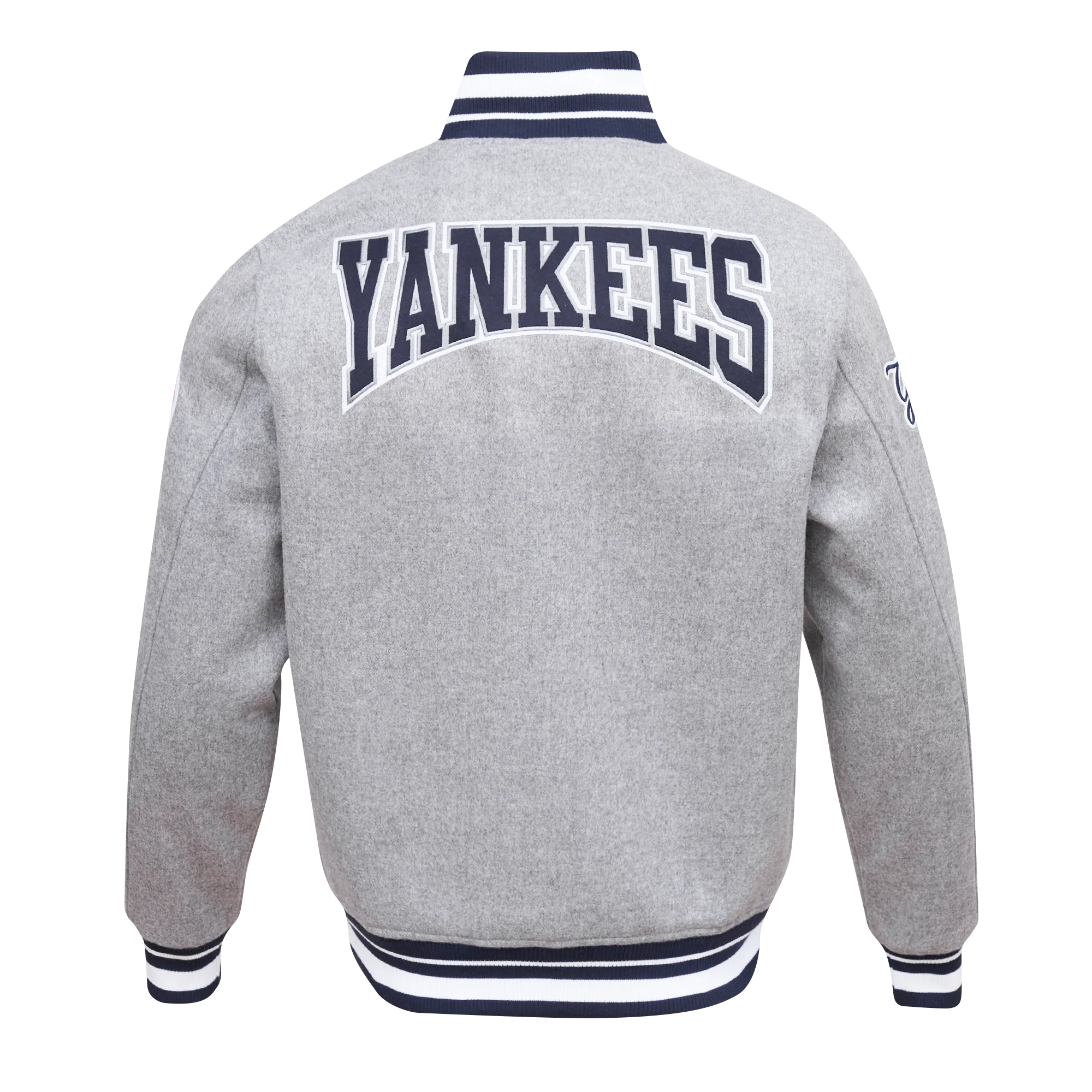 MLB NEW YORK YANKEES CREST EMBLEM RIB WOOL VARSITY JACKET (HEATHER GREY/MIDNIGHT NAVY) - Image 4
