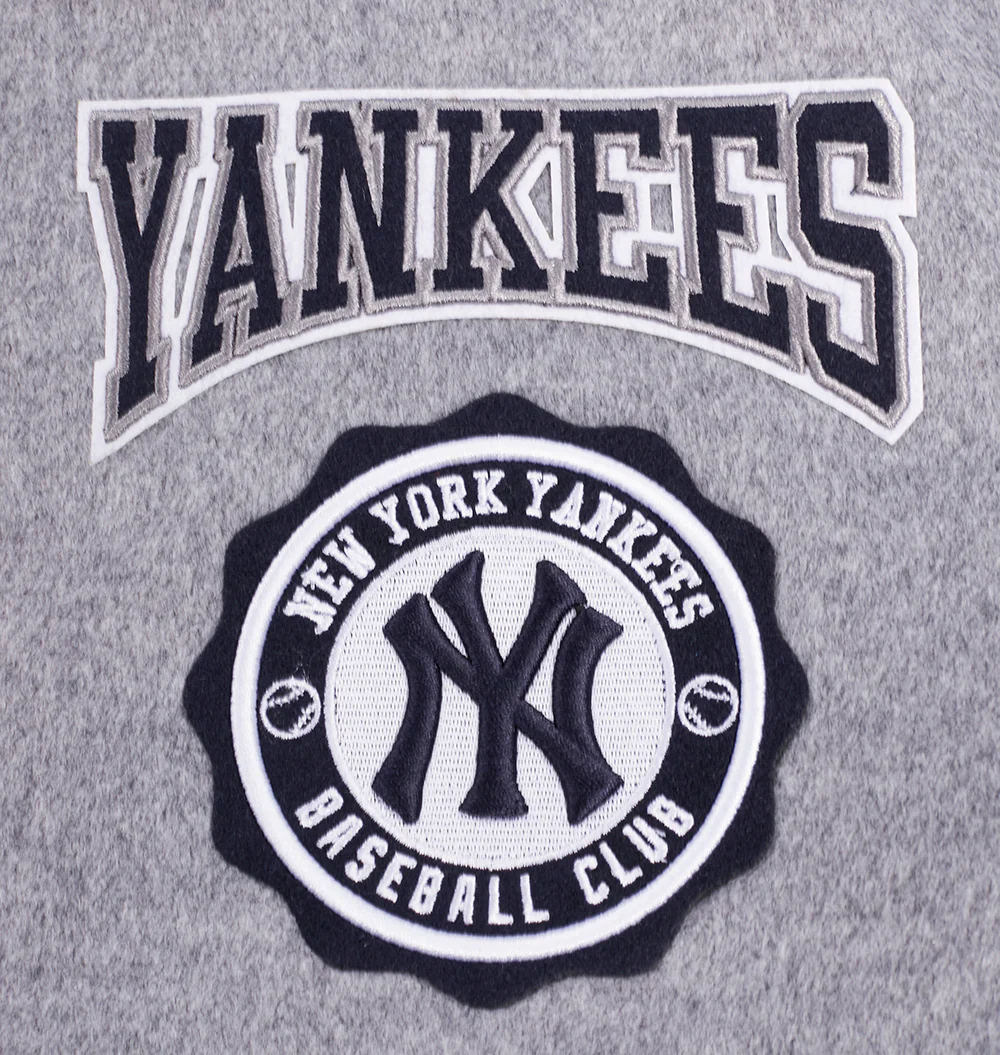 MLB NEW YORK YANKEES CREST EMBLEM RIB WOOL VARSITY JACKET (HEATHER GREY/MIDNIGHT NAVY) - Image 5