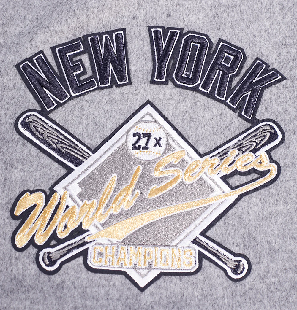 MLB NEW YORK YANKEES CREST EMBLEM RIB WOOL VARSITY JACKET (HEATHER GREY/MIDNIGHT NAVY) - Image 6
