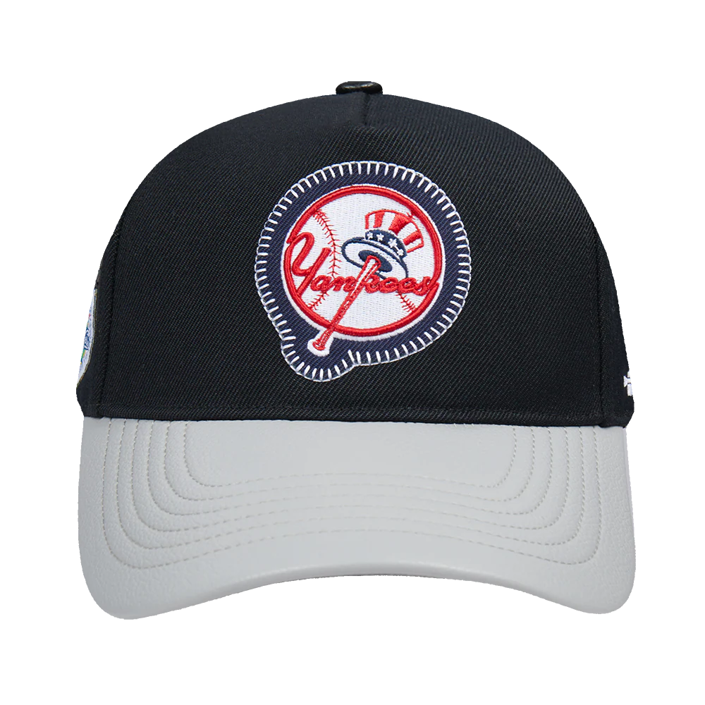 MLB NEW YORK YANKEES DIY PICK STITCH LEATHER PINCH FRONT STRAPBACK (BLACK)